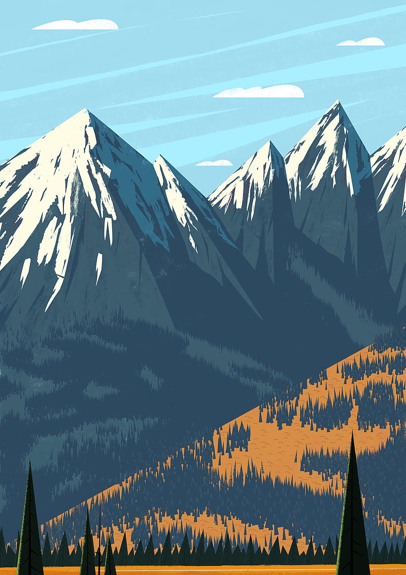 mountains, peaks, landscape, art, HD phone wallpaper