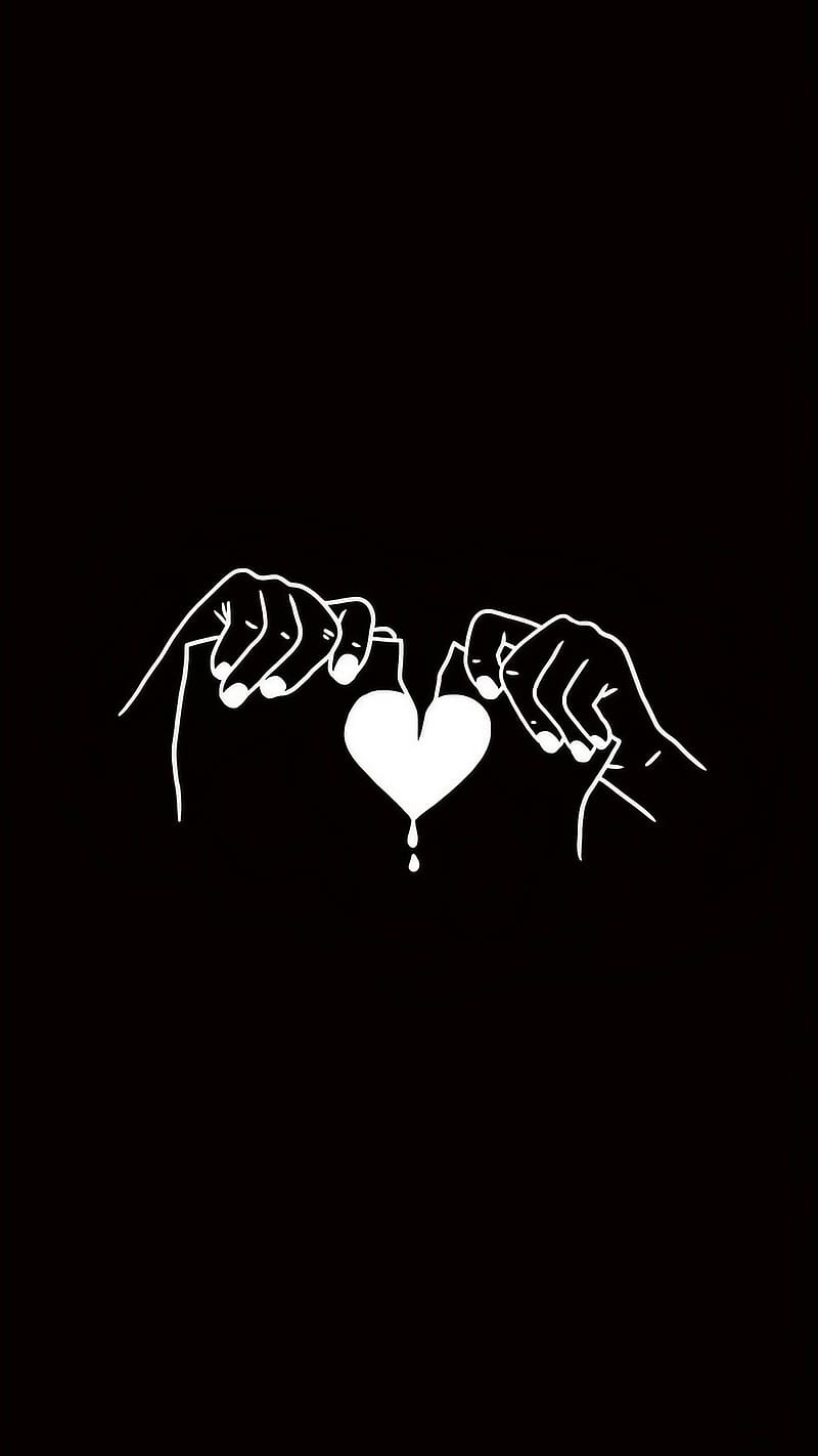 Black Line Emoji Art, Torn White Heart, black background, art work, HD  phone wallpaper | Peakpx