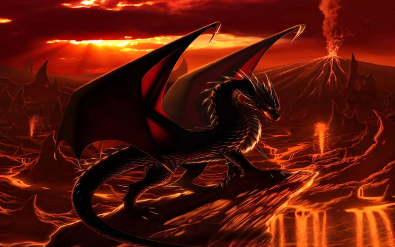 'Fierce dragon'....., mystical, lava, fire, dragon, HD wallpaper