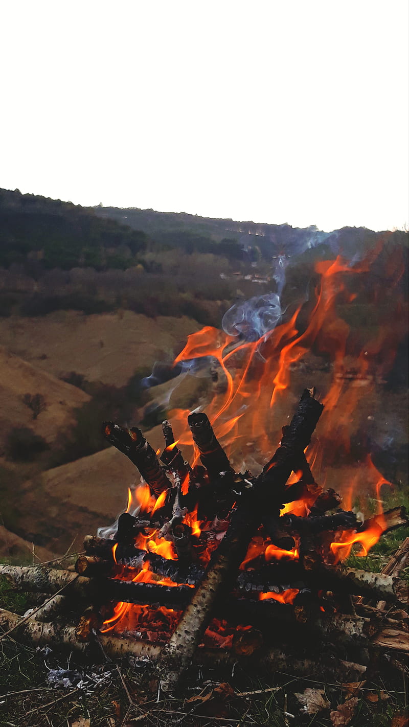 bonfires, fire, nature, Kislovodsk, vertical, HD phone wallpaper