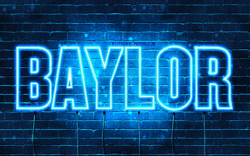 Baylor with names, horizontal text, Baylor name, blue neon lights, with Baylor name, HD wallpaper
