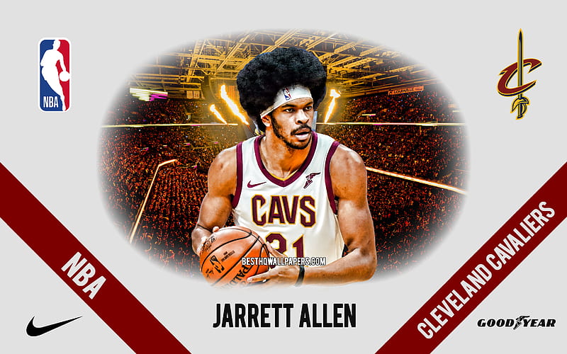 Jarrett Allen, Cleveland Cavaliers, American Basketball Player, NBA, portrait, USA, basketball, Rocket Mortgage FieldHouse, Cleveland Cavaliers logo, HD wallpaper