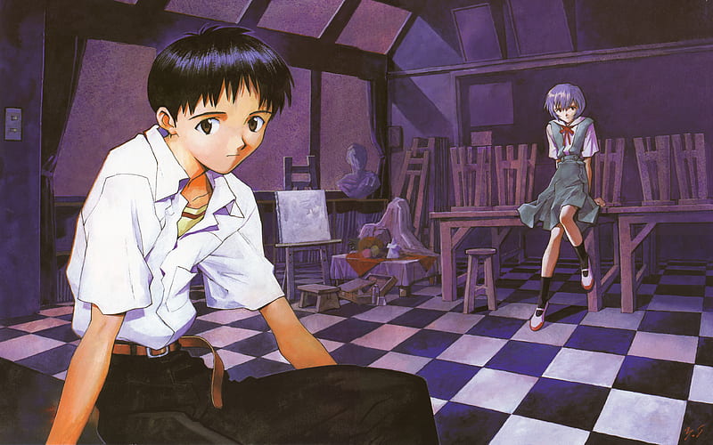 Rei Ayanami, Shinji Ikari, protagonist, manga, Evangelion, HD wallpaper