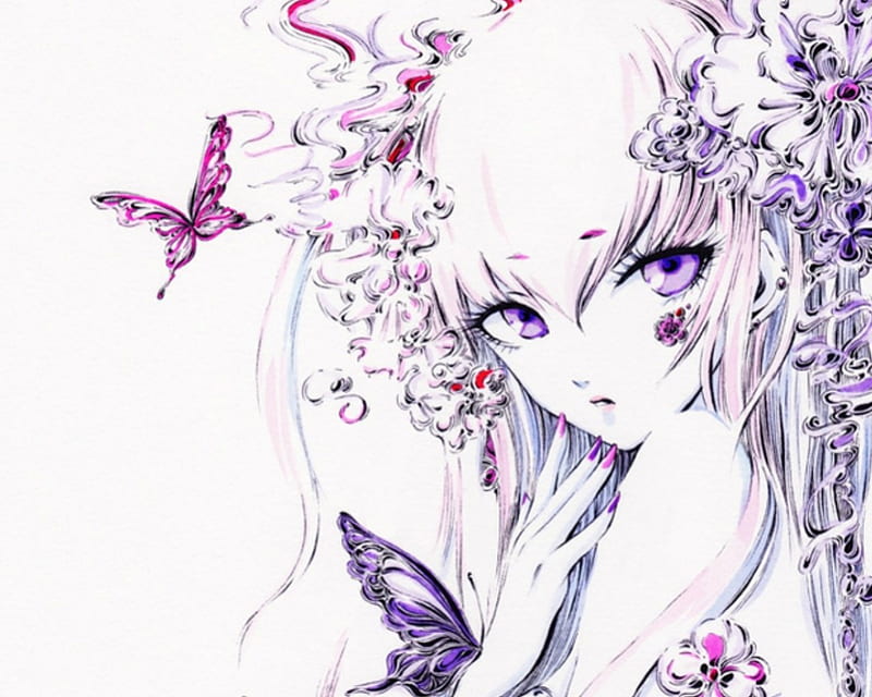 Cute Girl, draw, cute, butterfly, girl, anime, HD wallpaper | Peakpx