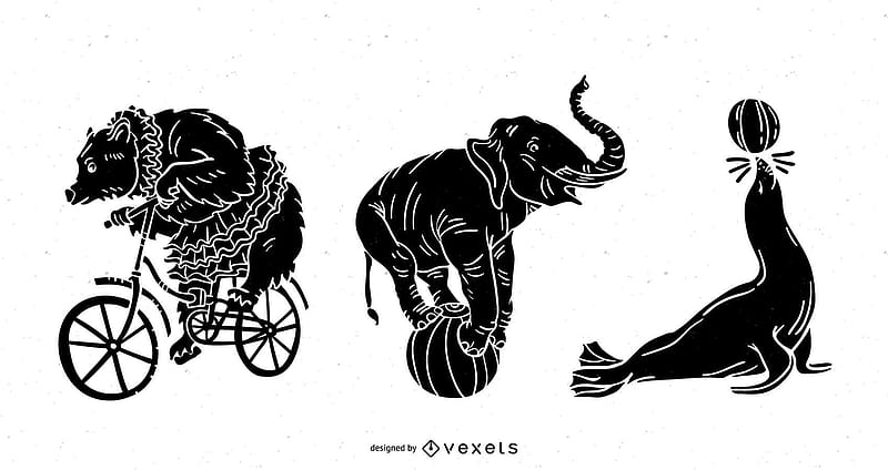 Circus animals, white, black, urs, bear, elephant, circus, texture, pattern, vexels, HD wallpaper