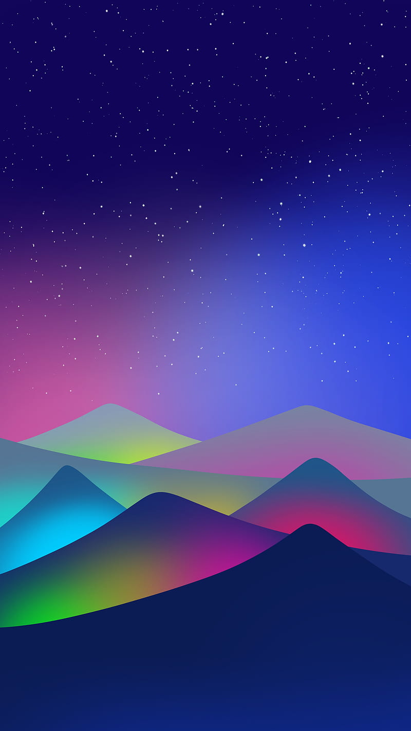 Mountains Neon Stars, aurora, dark, hills, night, sky, HD phone wallpaper