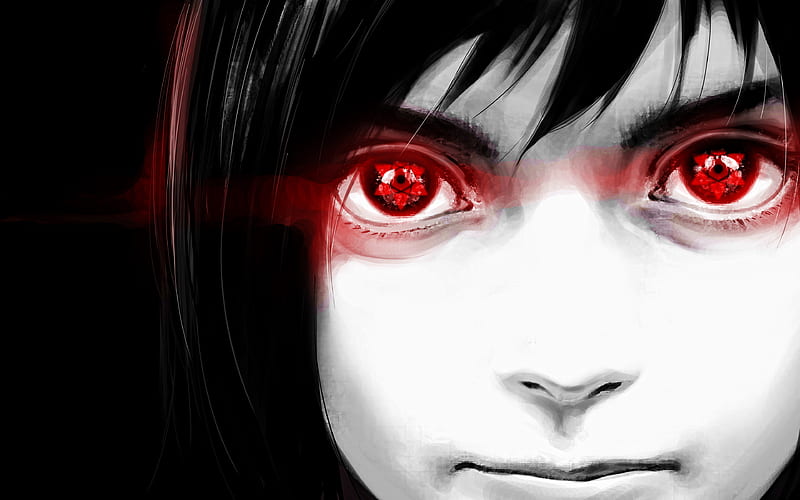 Sasuke Uchiha, red eyes, Naruto characters, darkness, manga, artwork, Naruto, Sharingan, HD wallpaper
