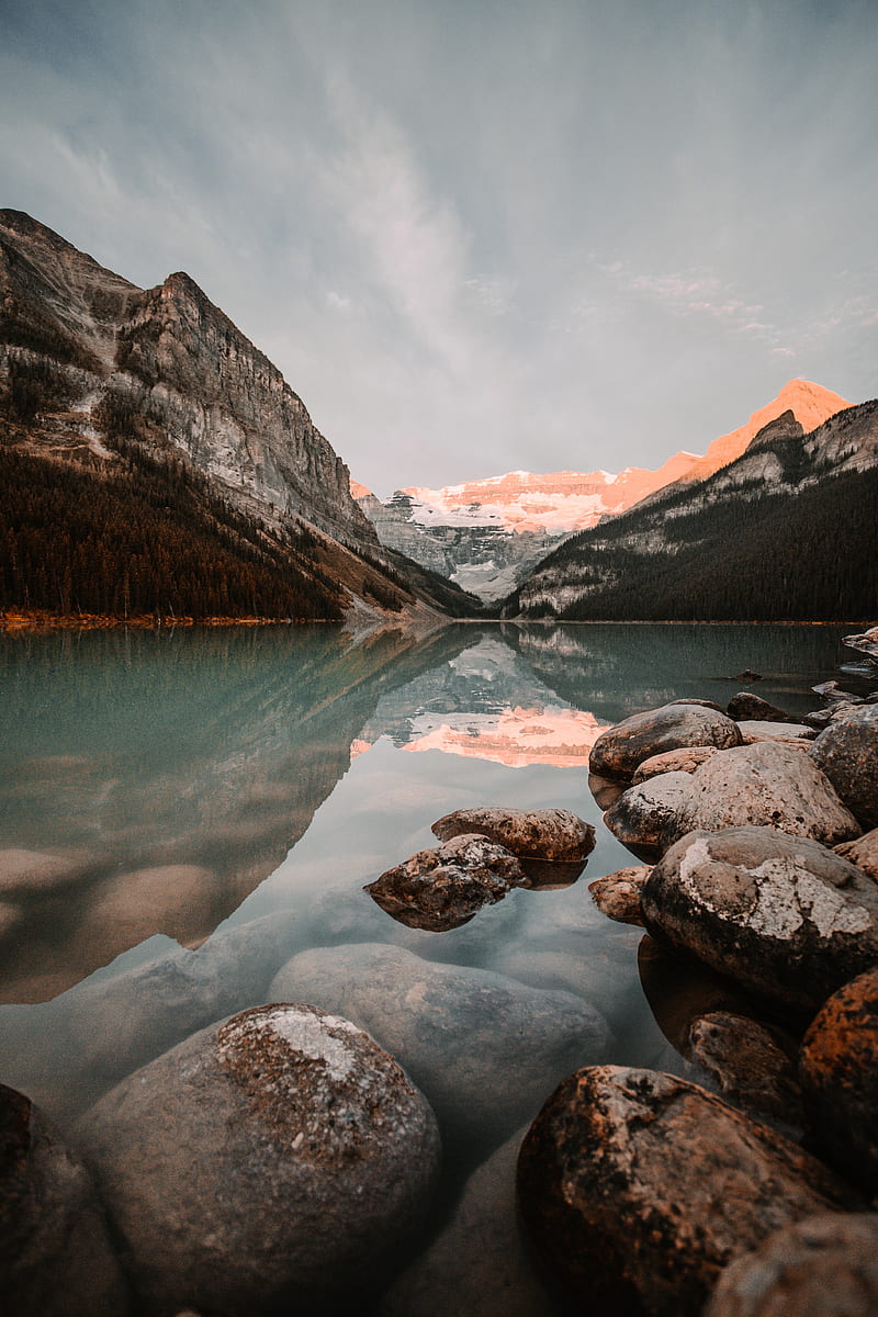 lake, mountains, stones, water, reflection, HD phone wallpaper