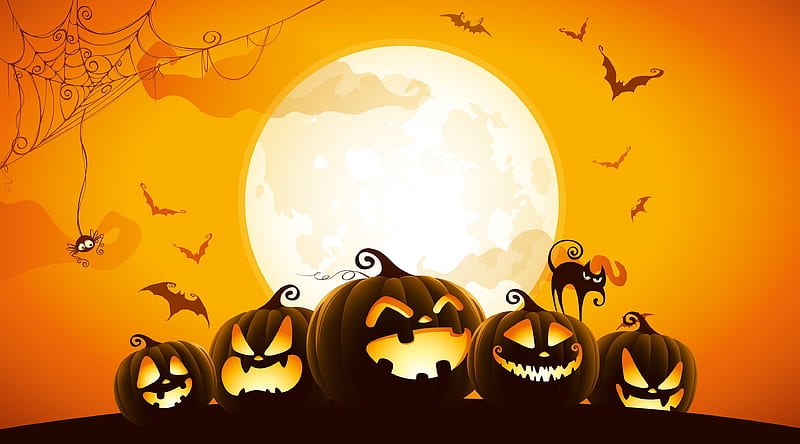 Halloween Pumpkins Background Ultra, Holidays, Halloween, orange, background, pumpkins, jackolanterns, moon, october 31, HD wallpaper