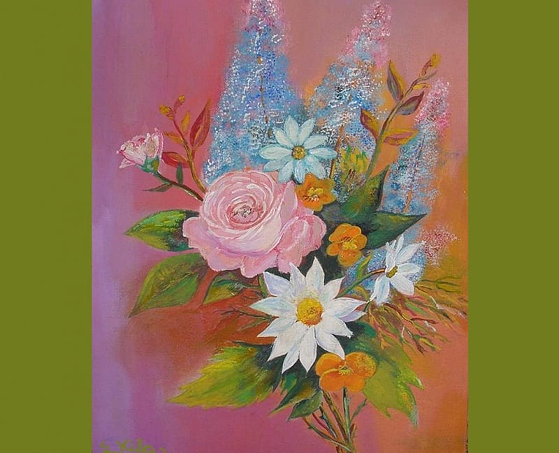 flowers painted by saad kilo, oil painting, still life, flower, color, nature, daisy, HD wallpaper