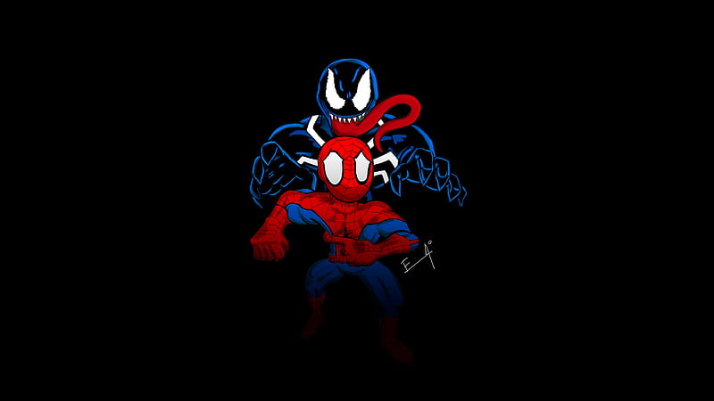 Little Spider Man And Venom, spiderman, venom, artist, artwork, behance, superheroes, HD wallpaper