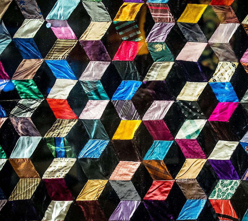3D Cubes, abstract, fabric, multi-color, quilt, HD wallpaper