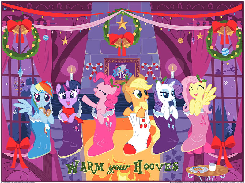 My Little Pony, My Little Pony: The Movie, Applejack (My Little Pony) , Christmas Ornaments , Fluttershy (My Little Pony) , Pinkie Pie , Princess Celestia , Rainbow Dash , Rarity (My Little Pony) , Stocking , Twilight Sparkle, HD wallpaper