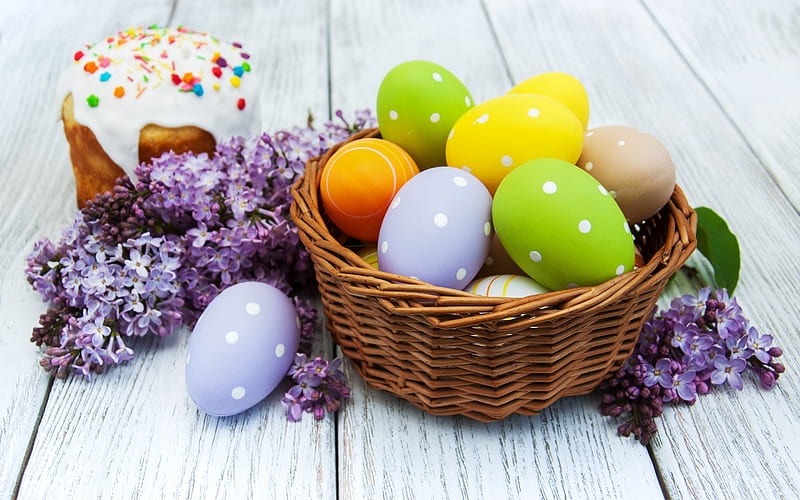 Easter eggs, spring, Easter baking, eggs in a basket, Easter, spring holidays, Easter background, HD wallpaper