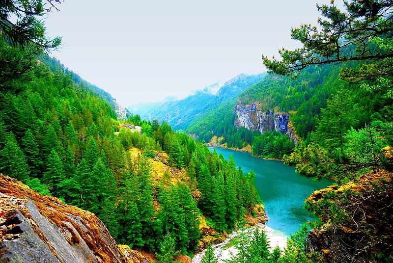 SKAGIT RIVER in Washington, mountain, United States, Washington, Newhalem, Skagit River, HD wallpaper