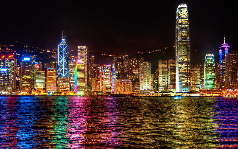 Hong Kong, architecture, house, skyscapers, dusk, clouds, lights, nice, boat, boats, splendor, cities, beauty, reflection, lovely, houses, buildings, sky, building, water, colorful, beautiful, twilight, sea, graphy, city, skyline, river, magnificent, gorgeous, night, amazing, view, colors, skyscrapers, , nights, dark, peaceful, nature, reflections, HD wallpaper