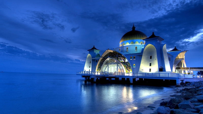 Mosque Under Blue Sky Near Ocean Ramzan, HD wallpaper