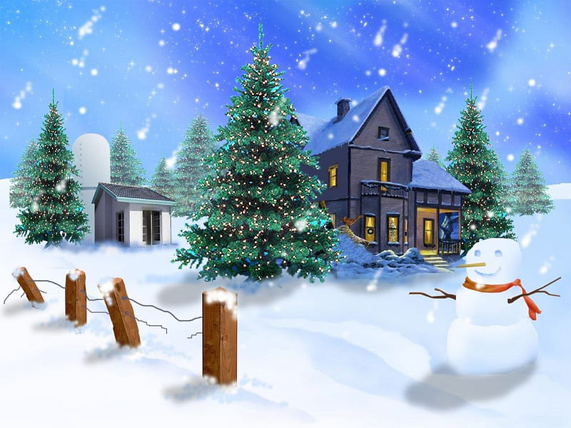 Beautiful Winter Fence House Bonito Farm Fantasy Splendor Grafik Blue Hd Wallpaper Peakpx