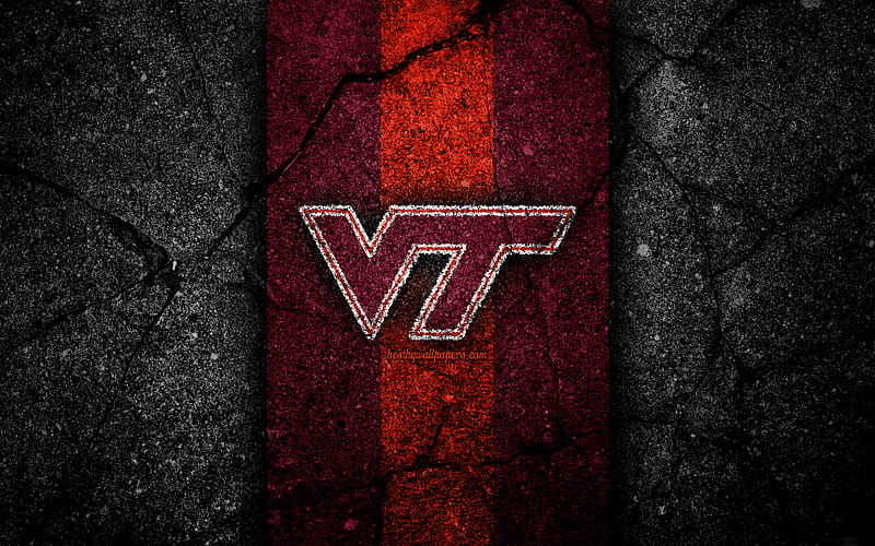 Virginia Tech Hokies american football team, NCAA, purple orange stone, USA, asphalt texture, american football, Virginia Tech Hokies logo, HD wallpaper