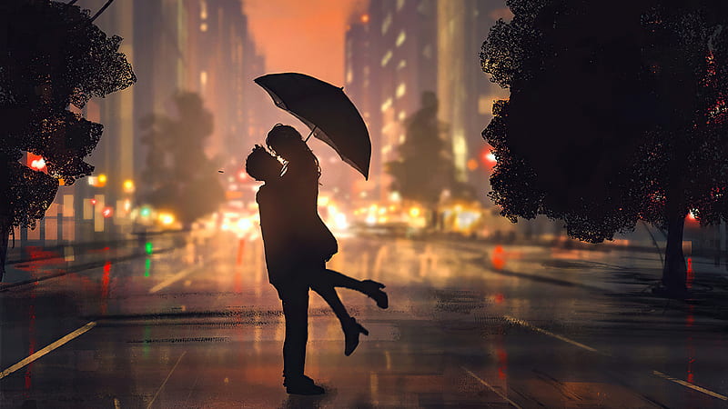 Only You, love, couple, umbrella, artist, artwork, digital-art, HD wallpaper