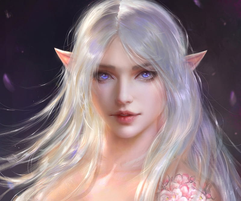 Elf girl, fantasy, tatiana hordiienko, frumusete, luminos, girl, elf, face, white, HD wallpaper