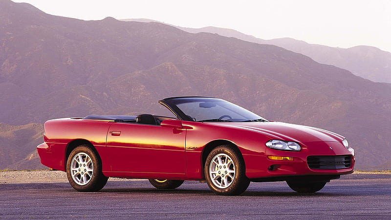 2002 Chevrolet Camaro Convertible, Red, Convertible, Camaro, Car, Chevrolet, Muscle, Mountain, HD wallpaper