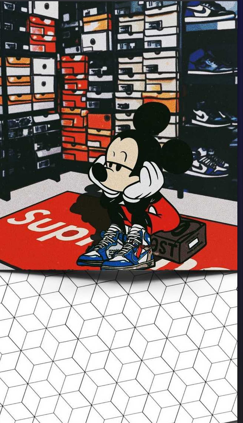 Too much money , micky mouse, supreme, HD phone wallpaper