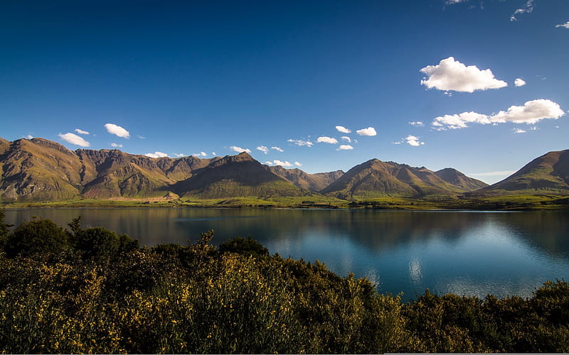 lake wakatipu, new zealand, mountain landscape, mountain lake, mountains, otago, mount nicholas, beautiful nature, blue sky, HD wallpaper
