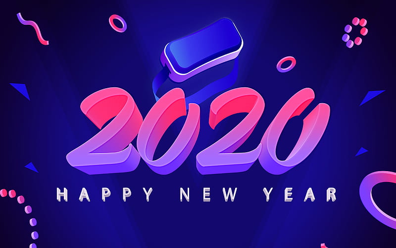 Happy New Year 2020, 3d art, Blue 2020 background, pink 3d letters, 2020 concepts, 2020 New Year, HD wallpaper