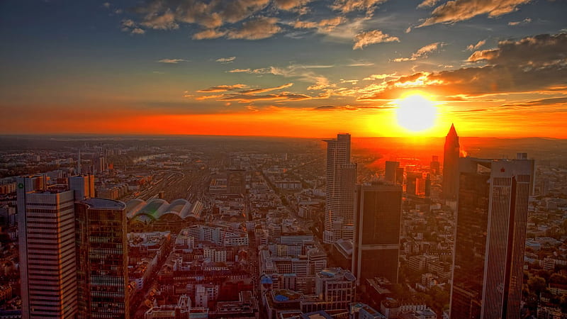 Metropolis Sunset, stunning, sun, bonito, sunset, sky, metropolis, city, metro, big city, nature, sunrise, HD wallpaper