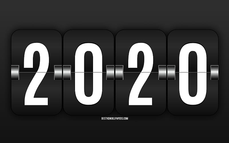 Scoreboard 2020 background, numbers on the scoreboard, Black background, Happy New Year 2020, 2020 concepts, 2020 New Year, 2020 scoreboard, HD wallpaper