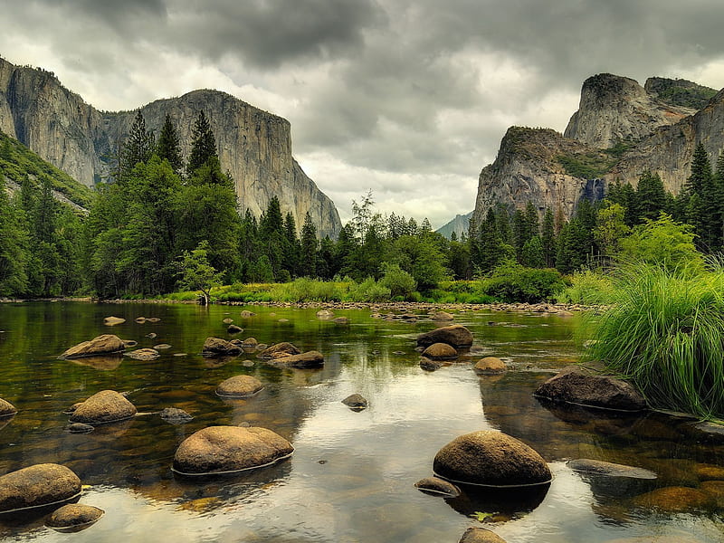 Beautiful Yosemite, rocks, california, grass, rocky, background, quietness, lull, nice, stones, multicolor, mounts, creeks, north america, paisage, wood, hills, quiet, scenarop, storm, coolness, mountains, bonito, yosemite, leaves, roots, america, scenery, lakes, silence, shadow, paisagem, usa, day, nature, reflected, branches, pc, scene, clouds, cenario, calm, peaks, beauty, forests, morning, reflection, rivers, , paysage, cena, trees, pines, lagoons, sky, panorama, water, cool, serenity, awesome, el capitan, landscape, colorful, laguna, grasslands, grove, mirror, tranquility, amazing, calmness, national parks, colors, leaf, plants, colours, natural, HD wallpaper