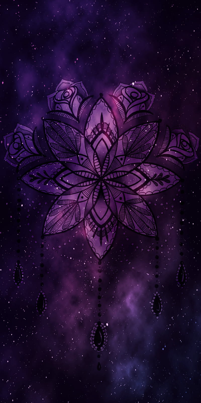 Galaxy, black, mandala, purple, rose, space, HD phone wallpaper