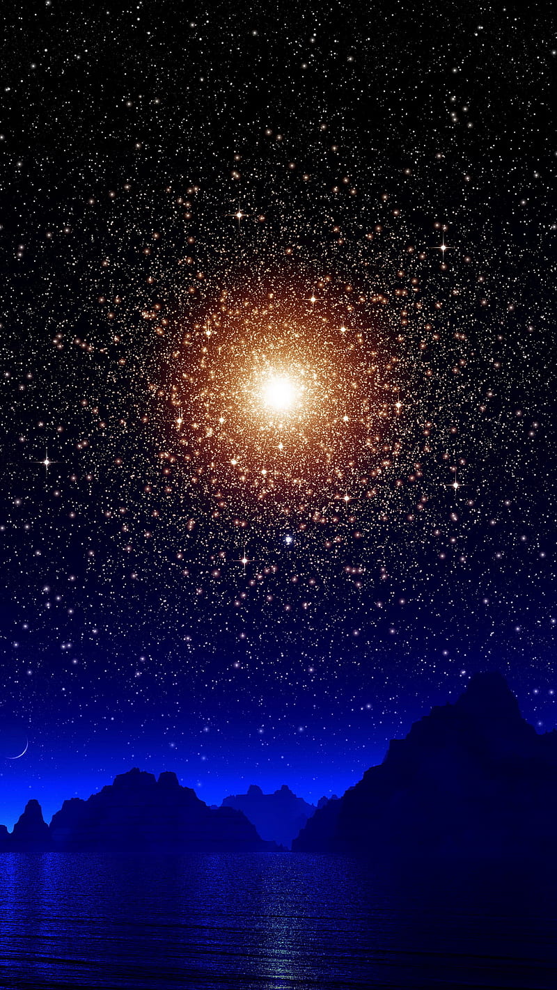 Starry Night, 3d, night, sea, space, starry, HD phone wallpaper