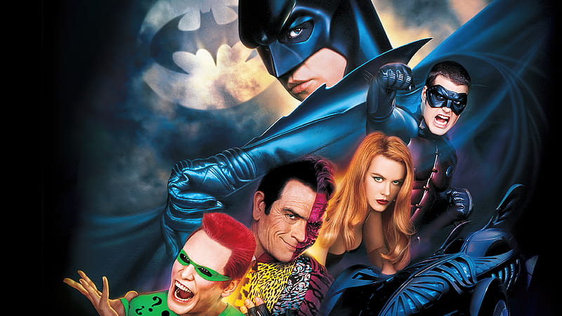 Batman Forever, robin, harvey dent, batmobile, nicole kidman, DC comics, warner bros, HD wallpaper