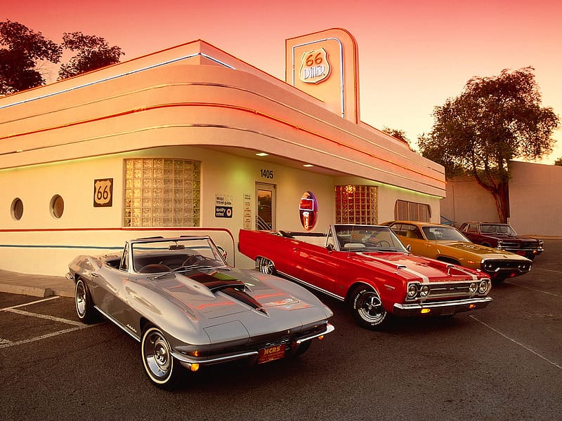 Retro, Chevrolet Corvette, Vintage Car, Vehicles, Diner, HD wallpaper