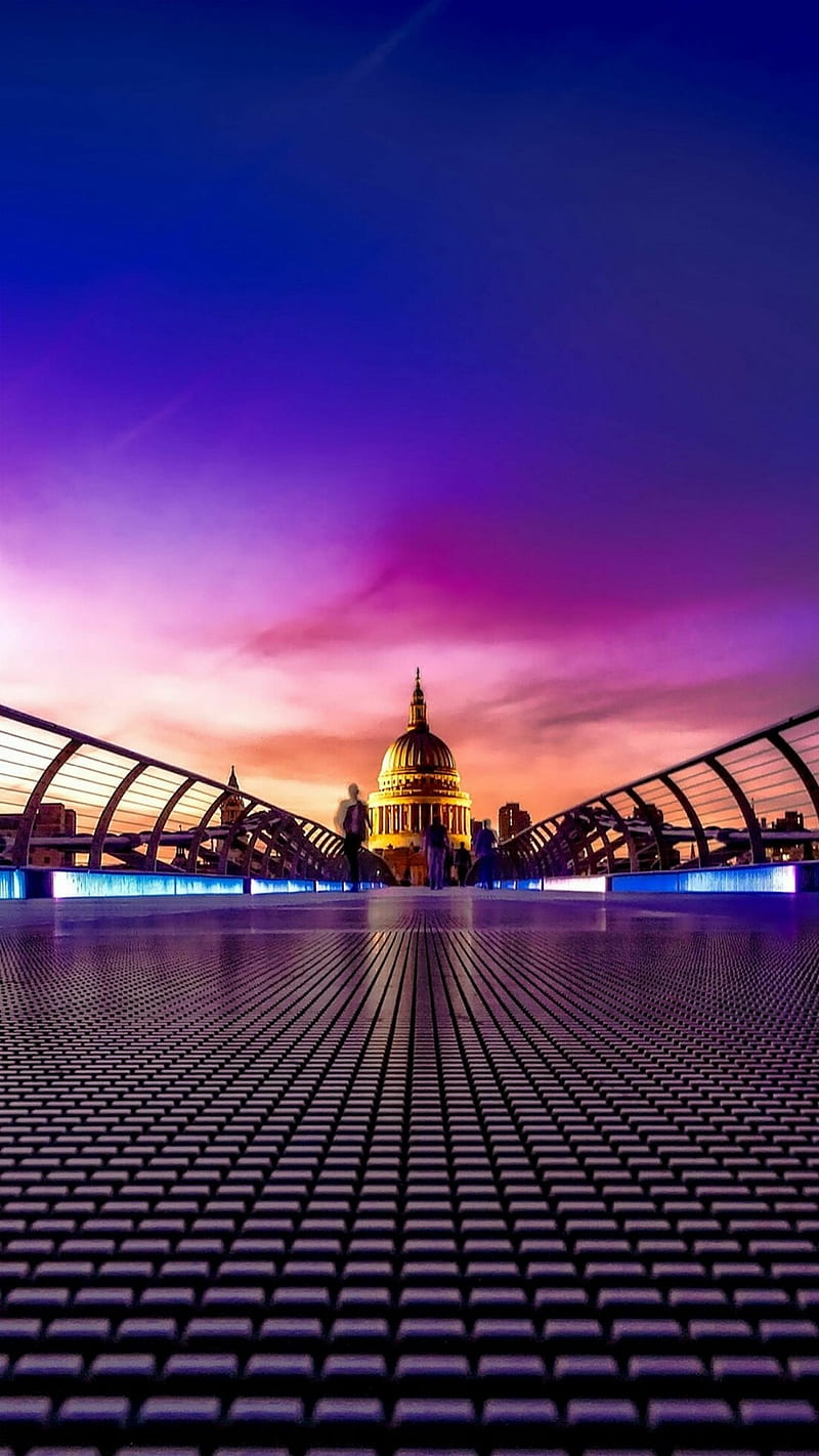 Millennium Bridge, bridge, city, england, london, millenium, night, purple, temze, uk, HD phone wallpaper
