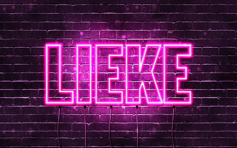 Lieke with names, female names, Lieke name, purple neon lights, Happy Birtay Lieke, popular dutch female names, with Lieke name, HD wallpaper
