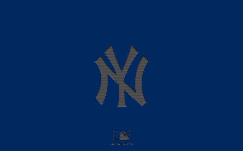 New York Yankees, blue background, American baseball team, New York Yankees emblem, MLB, New York, USA, baseball, New York Yankees logo, HD wallpaper