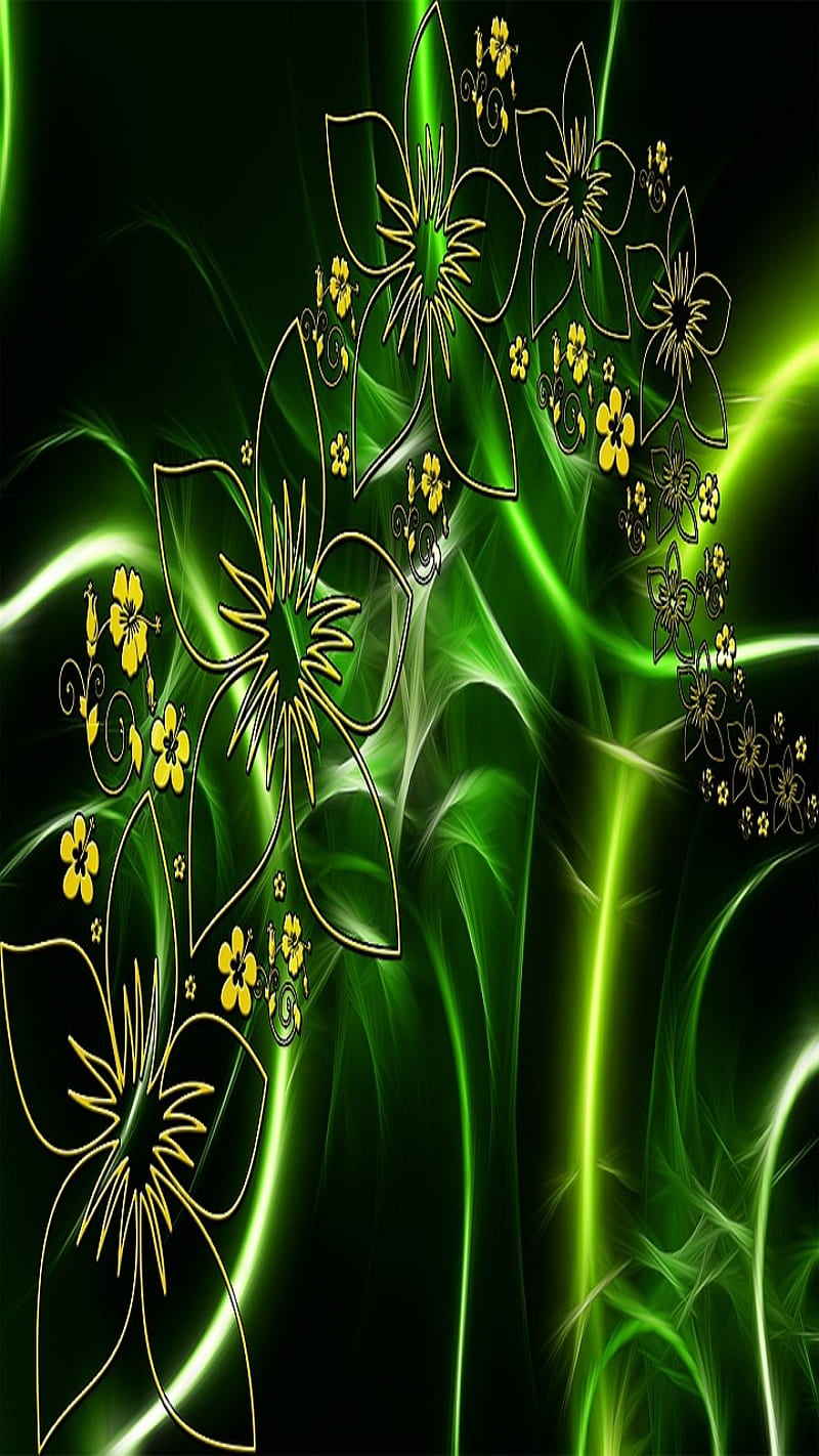 Green Flora, flowers, love, nature, neon, HD phone wallpaper