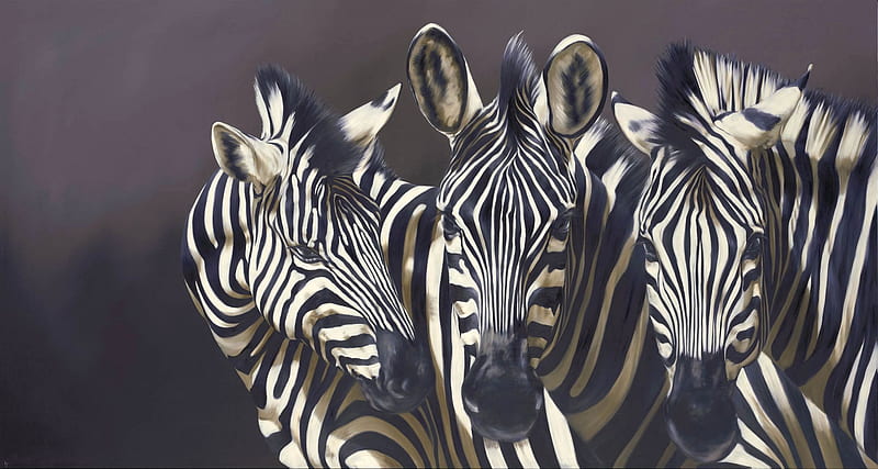 Zebras, art, robiba yasmon, black, painting, robina yasmin, zebra, pictura, animal, white, HD wallpaper