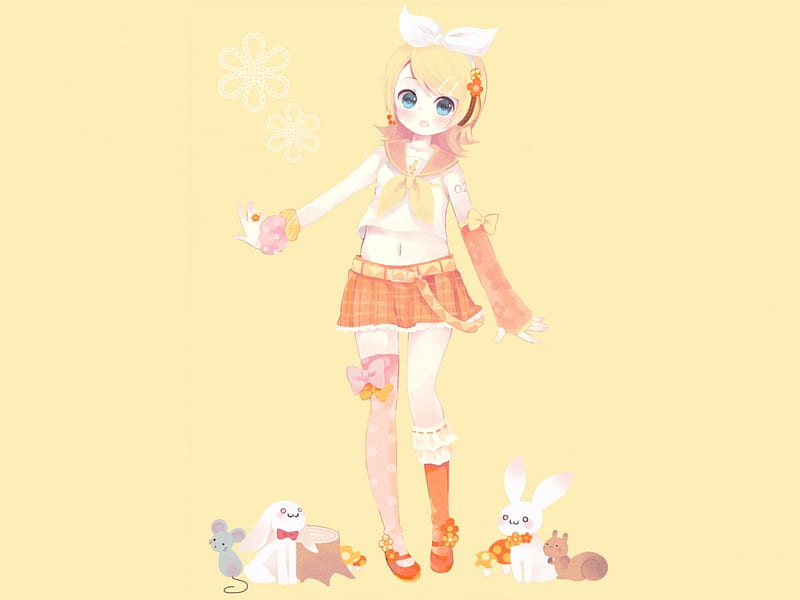 ~Rin Kagamine~, cute, vocaloid, innocent, anime, flowers, animals, Rin