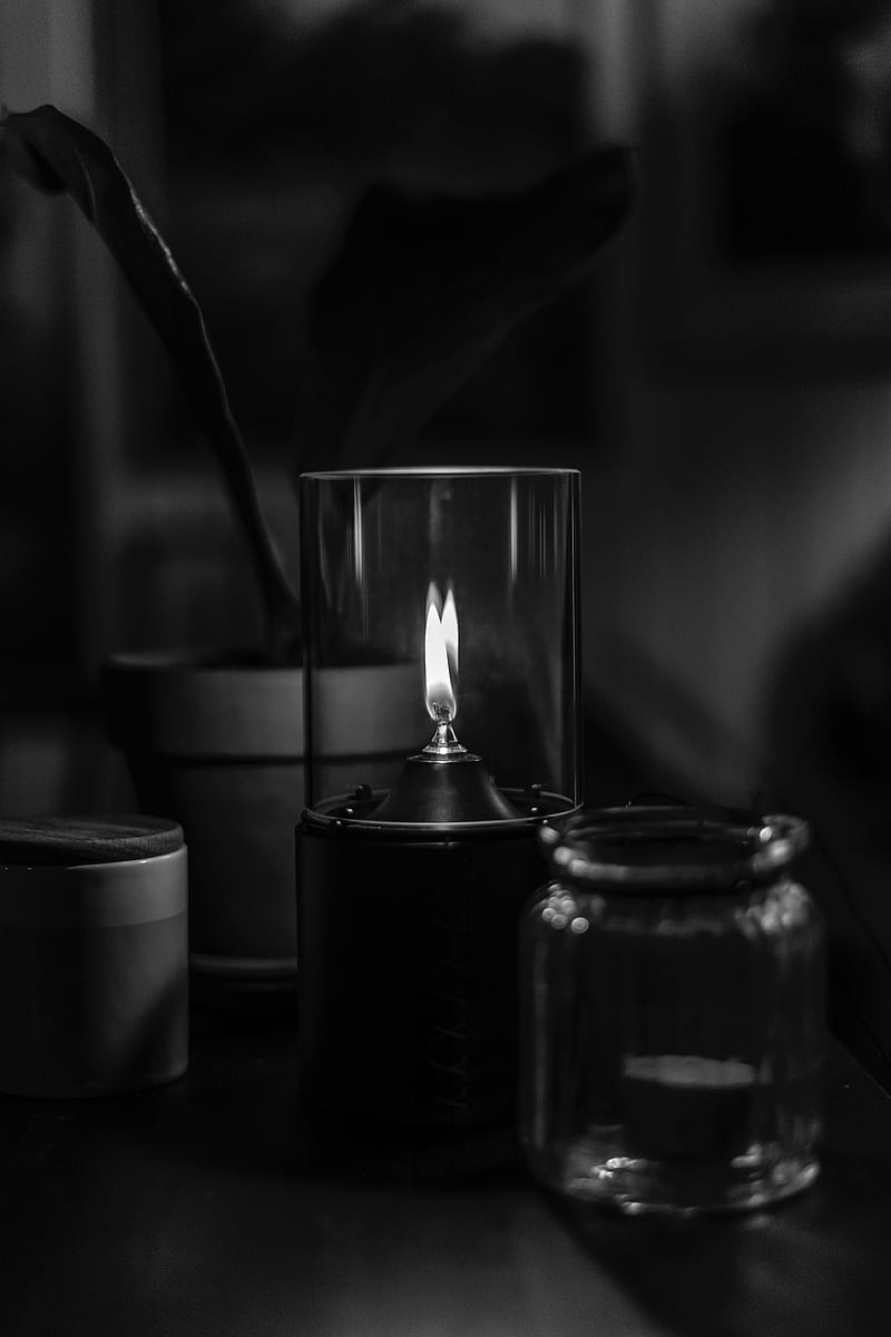 candle, wick, fire, bw, black, HD phone wallpaper