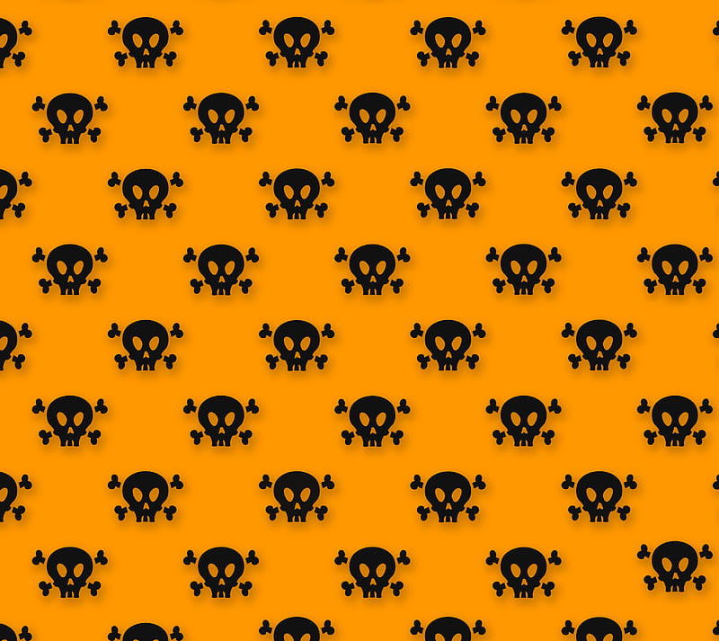 Skulls Pattern, black, desenho, halloween, orange, HD wallpaper