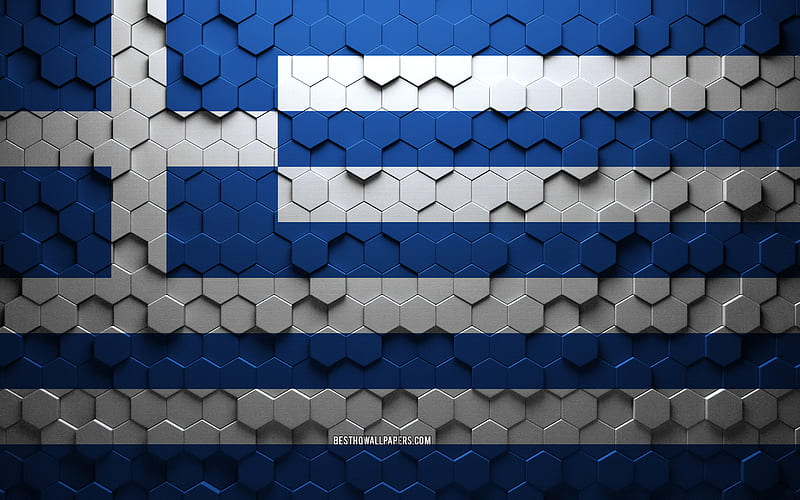 Flag of Greece, honeycomb art, Greece hexagons flag, Greece, 3d hexagons art, Greece flag, HD wallpaper