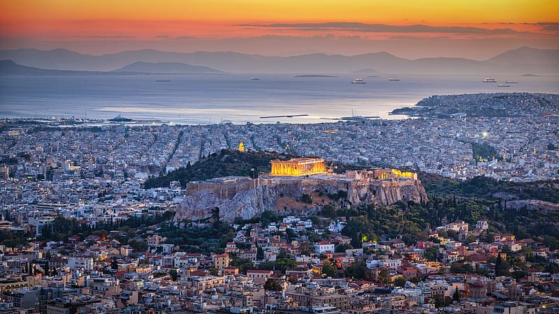 Ancient city Skyline Athens Acropolis Greece Bing, HD wallpaper
