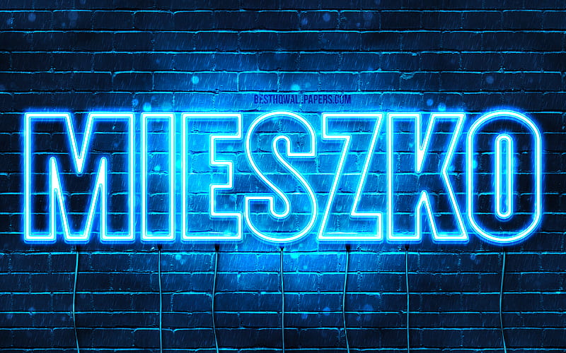 Mieszko with names, Mieszko name, blue neon lights, Happy Birtay Mieszko, popular polish male names, with Mieszko name, HD wallpaper