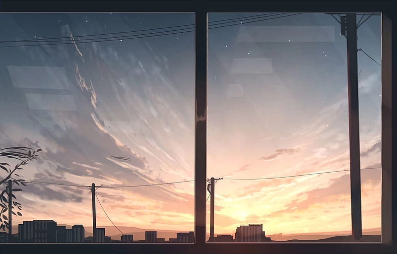 anime landscape, sunset, scenic, windows, stars, Anime, HD wallpaper