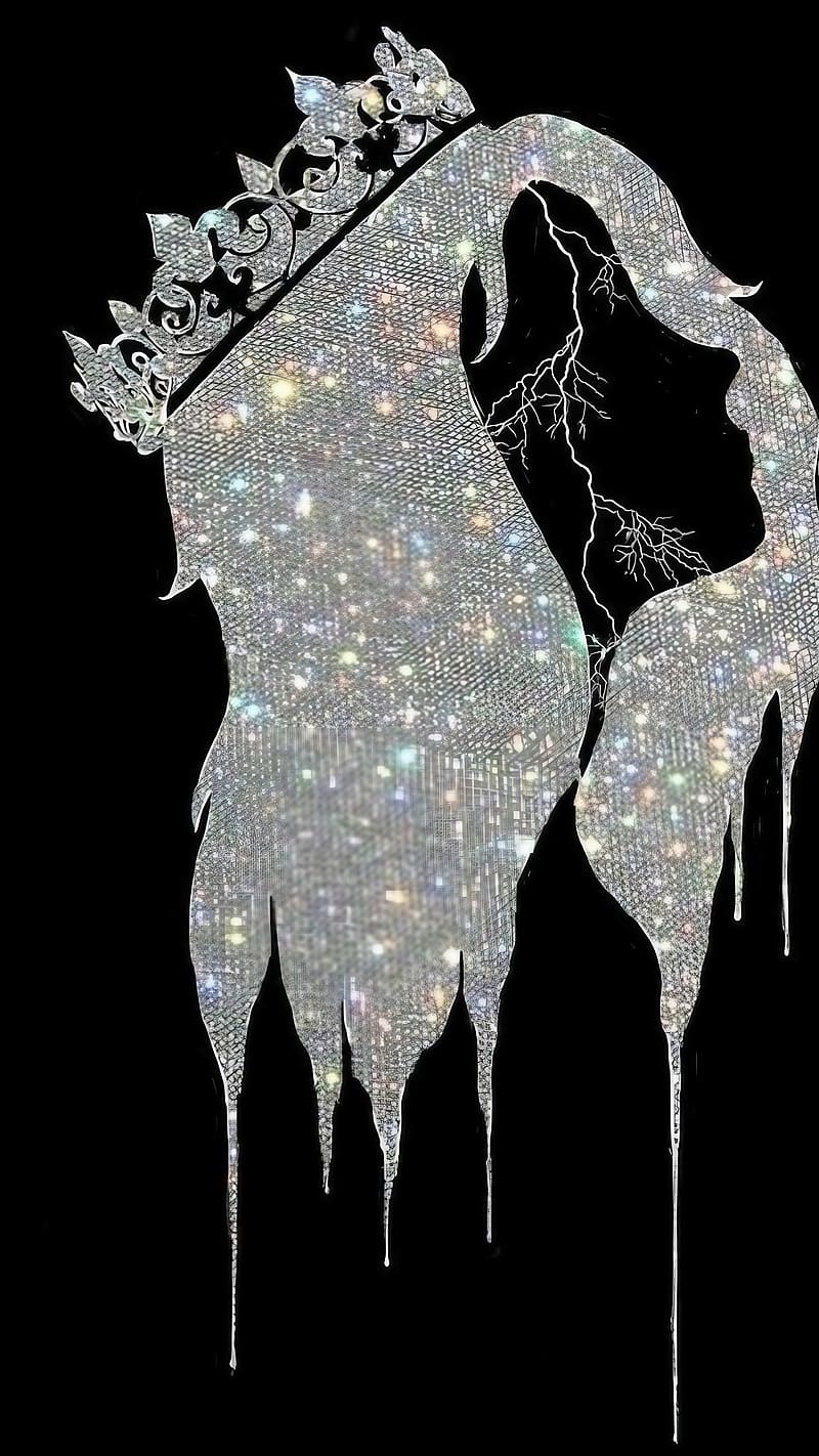 Black Queen, Glitter Face Art, black background, crown, HD phone wallpaper