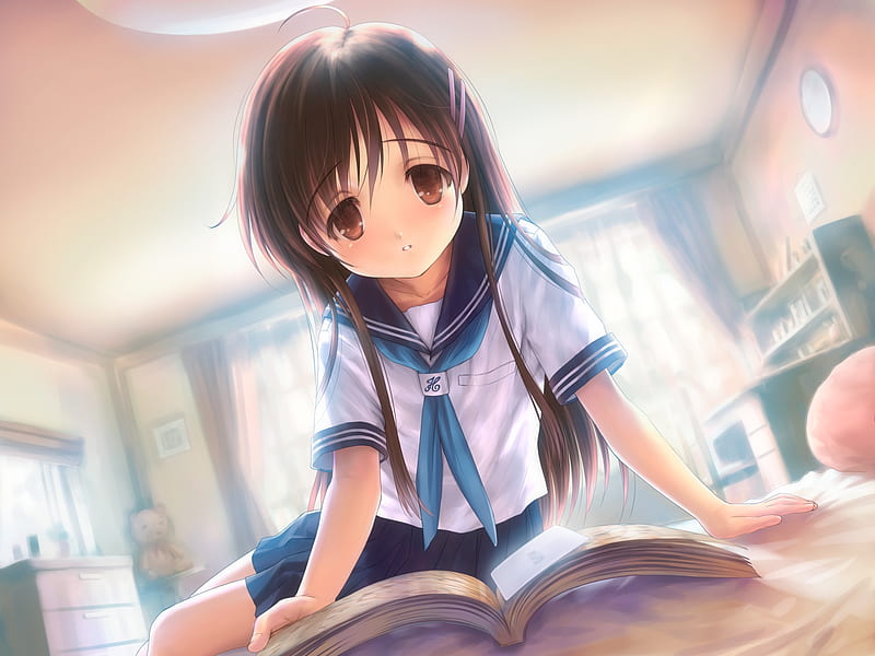 reading, cute, school, female, girl, anime, book, HD wallpaper